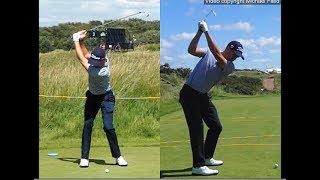 Justin Thomas golf swing  Long Iron faceon amp downtheline July 2017 [upl. by Aneer]